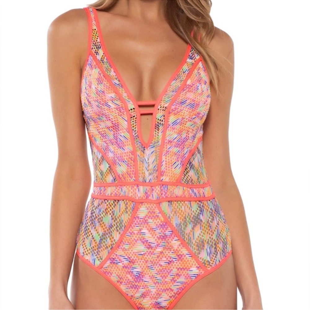 BECCA Multicolor Pink Orange Patterned One-Piece Swimsuit - Picture 2 of 13